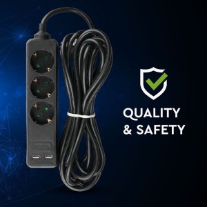 Multipresa 3 Prese Schuko 16A con 2 USB-A, Cavo 5m, Nero - V-TAC VT-1125-2 - foto 8