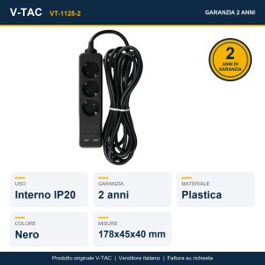 Multipresa 3 Prese Schuko 16A con 2 USB-A, Cavo 5m, Nero - V-TAC VT-1125-2 - foto 13