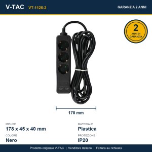 Multipresa 3 Prese Schuko 16A con 2 USB-A, Cavo 5m, Nero - V-TAC VT-1125-2 - foto 14