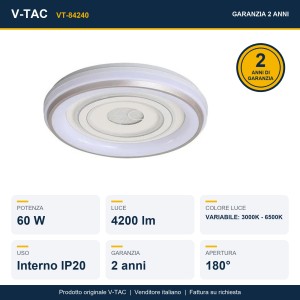 Plafoniera LED 60W CCT 3000K-6500K Rotonda Bianca con Telecomando RF V-TAC VT-84240 - foto 10