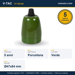 Portalampada E27 in porcellana verde max 60W V-TAC VT-799-GN - foto 8
