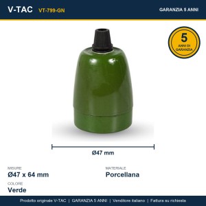 Portalampada E27 in porcellana verde max 60W V-TAC VT-799-GN - foto 9