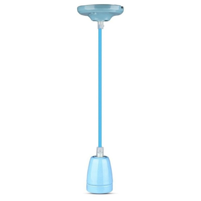 Portalampada E27 in porcellana blu con cavo in corda, max 60W, V-TAC VT-7998-BL