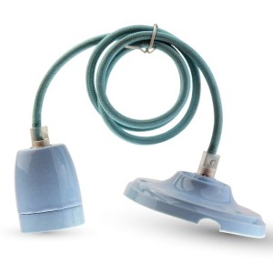 Portalampada E27 in porcellana blu con cavo in corda, max 60W, V-TAC VT-7998-BL - foto 4