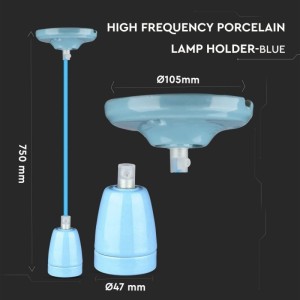 Portalampada E27 in porcellana blu con cavo in corda, max 60W, V-TAC VT-7998-BL - foto 5