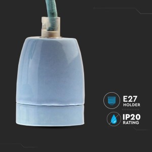 Portalampada E27 in porcellana blu con cavo in corda, max 60W, V-TAC VT-7998-BL - foto 6