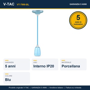 Portalampada E27 in porcellana blu con cavo in corda, max 60W, V-TAC VT-7998-BL - foto 7