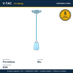 Portalampada E27 in porcellana blu con cavo in corda, max 60W, V-TAC VT-7998-BL - foto 8