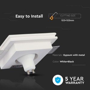 Portafaretto LED da incasso quadrato GU10 GU5.3 gesso bianco nero V-TAC VT-866-BSQ - foto 6