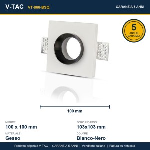Portafaretto LED da incasso quadrato GU10 GU5.3 gesso bianco nero V-TAC VT-866-BSQ - foto 11