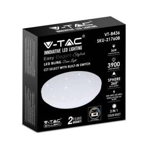 Plafoniera LED rotonda 36W CCT 3000K 4000K 6500K effetto stellato V-TAC VT-8436-S-N - foto 3