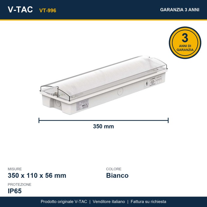 Lampada LED di emergenza 3W 6400K IP65 autonomia 3h V-TAC VT-996