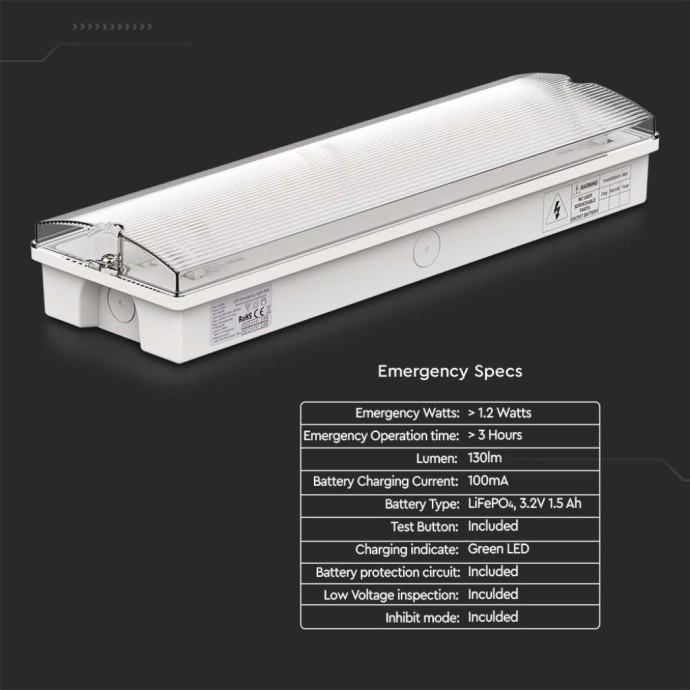 Lampada LED di emergenza 3W 6400K IP65 autonomia 3h V-TAC VT-996
