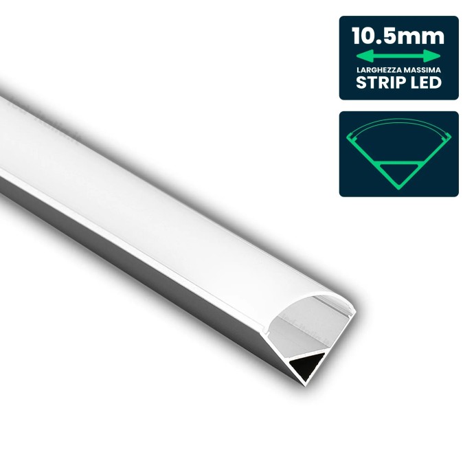 Profilo Angolare Alluminio per Strip LED 10.5mm, 2000mm Argento V-TAC VT-8158