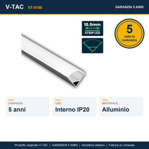 Profilo Angolare Alluminio per Strip LED 10.5mm, 2000mm Argento V-TAC VT-8158 - foto 5
