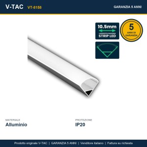Profilo Angolare Alluminio per Strip LED 10.5mm, 2000mm Argento V-TAC VT-8158 - foto 6