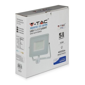 Faro LED 50W 3000K IP65 con Sensore PIR e Crepuscolare Bianco V-TAC VT-50-S-W - foto 2
