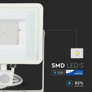 Faro LED 50W 3000K IP65 con Sensore PIR e Crepuscolare Bianco V-TAC VT-50-S-W - foto 6