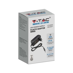 Alimentatore LED 30W 12V 2.5A Plug and Play Jack 2.1 IP44 Nero V-TAC VT-23032 - foto 3