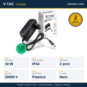 Alimentatore LED 30W 12V 2.5A Plug and Play Jack 2.1 IP44 Nero V-TAC VT-23032 - foto 6