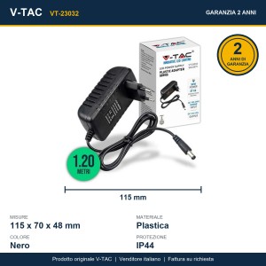 Alimentatore LED 30W 12V 2.5A Plug and Play Jack 2.1 IP44 Nero V-TAC VT-23032 - foto 7