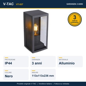 Applique LED da esterno E27 max 60W nero IP44 rettangolare V-TAC VT-837 - foto 9