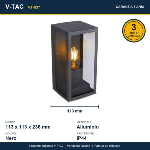 Applique LED da esterno E27 max 60W nero IP44 rettangolare V-TAC VT-837 - foto 10
