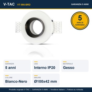 Portafaretto da incasso rotondo GU10 e GU5.3 in gesso bianco e nero V-TAC VT-866-BRD - foto 10