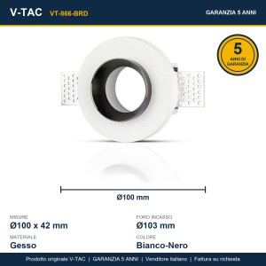Portafaretto da incasso rotondo GU10 e GU5.3 in gesso bianco e nero V-TAC VT-866-BRD - foto 11