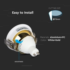 Portafaretto da incasso GU10 rotondo Ø75 mm bianco interno oro V-TAC VT-873-WG - foto 9