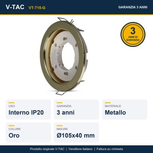 Portafaretto LED da Incasso Rotondo GX53 Oro Ø105 mm IP20 V-TAC VT-715-G - foto 11