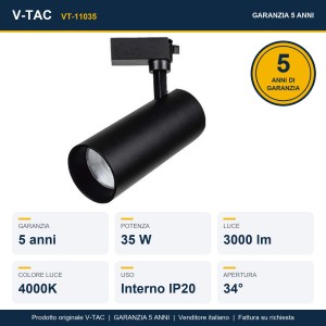 Faretto LED da Binario Trifase 35W 4000K Nero Chip Samsung V-TAC VT-11035 - foto 8