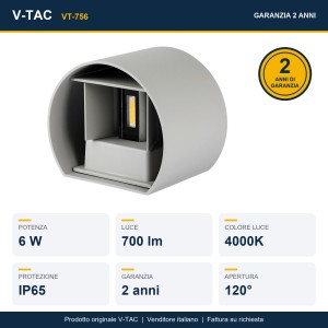 Applique LED da esterno doppio COB 6W 4000K IP65 grigia rotonda V-TAC VT-756 - foto 10