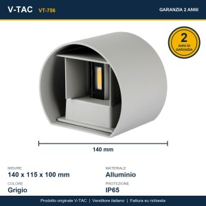 Applique LED da esterno doppio COB 6W 4000K IP65 grigia rotonda V-TAC VT-756 - foto 11
