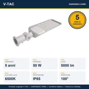 Armatura Stradale LED 50W 6500K IP65 con Sensore, Chip Samsung, Grigio - V-TAC PRO - foto 15