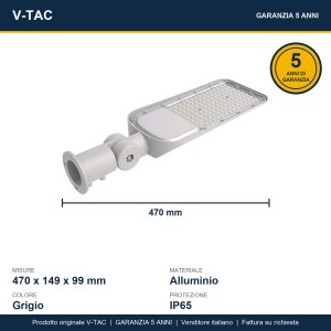 Armatura Stradale LED 50W 6500K IP65 con Sensore, Chip Samsung, Grigio - V-TAC PRO - foto 16