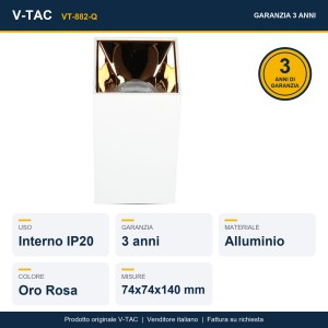 Portafaretto LED da Plafone Quadrato GU10 Bianco Riflettore Oro Rosa V-TAC VT-882-Q - foto 12