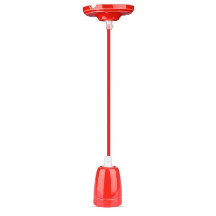 Portalampada Sospensione E27 60W in Porcellana Rosso con Cavo in Corda V-TAC VT-7998-R