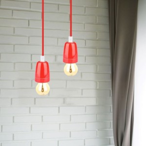 Portalampada Sospensione E27 60W in Porcellana Rosso con Cavo in Corda V-TAC VT-7998-R - foto 4