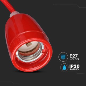 Portalampada Sospensione E27 60W in Porcellana Rosso con Cavo in Corda V-TAC VT-7998-R - foto 5