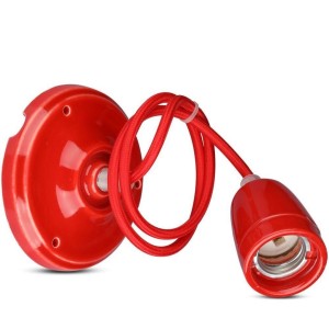 Portalampada Sospensione E27 60W in Porcellana Rosso con Cavo in Corda V-TAC VT-7998-R - foto 6