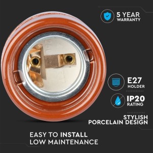 Portalampada E27 in porcellana marrone max 60W IP20 V-TAC VT-799-BR - foto 7