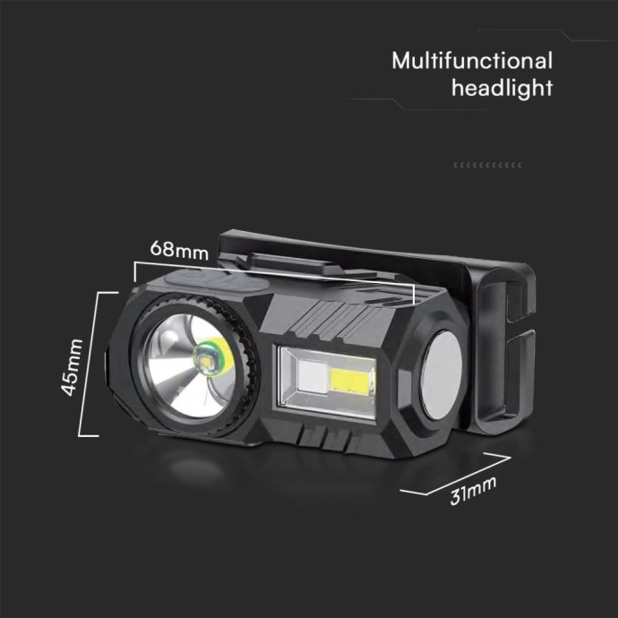 Torcia LED Frontale Ricaricabile USB-C 3W 190lm IP43 con Cintura in Silicone V-TAC VT-9902