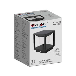 Lampada LED solare da esterno 2W con sensore di movimento 3000K IP65 nera V-TAC VT-11022-B - foto 3