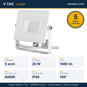 Faro LED 20W 6400K Bianco Freddo IP65 Chip Samsung V-TAC VT-20-W - foto 16