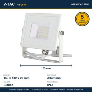 Faro LED 20W 6400K Bianco Freddo IP65 Chip Samsung V-TAC VT-20-W - foto 17