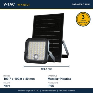 Faro LED Solare 30W con Sensore PIR e Telecomando CCT 4000K+6000K IP65 V-TAC VT-432CCT - foto 21