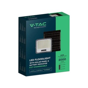 Faro LED Solare 20W CCT 3000K 4500K 6500K IP65 Nero con Telecomando V-TAC VT-205W - foto 2
