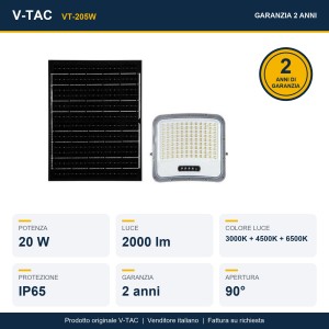 Faro LED Solare 20W CCT 3000K 4500K 6500K IP65 Nero con Telecomando V-TAC VT-205W - foto 10