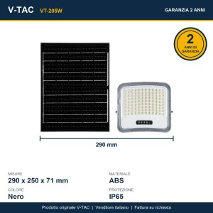 Faro LED Solare 20W CCT 3000K 4500K 6500K IP65 Nero con Telecomando V-TAC VT-205W - foto 11